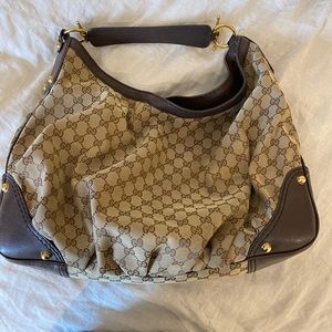 Gucci Tan and Brown Logo Hobo Bag
